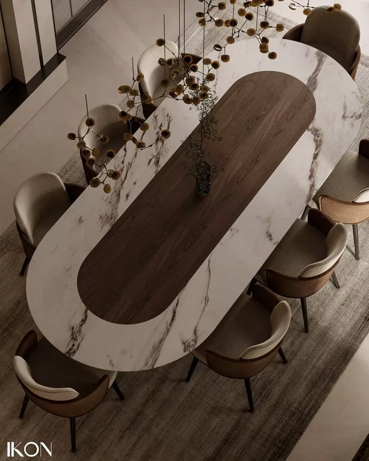 Carrara Marble & Wood Inlay Dining
