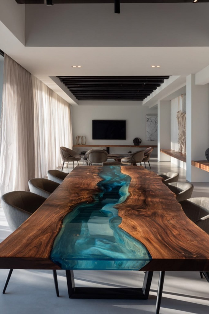 Blue Epoxy Resin River Table