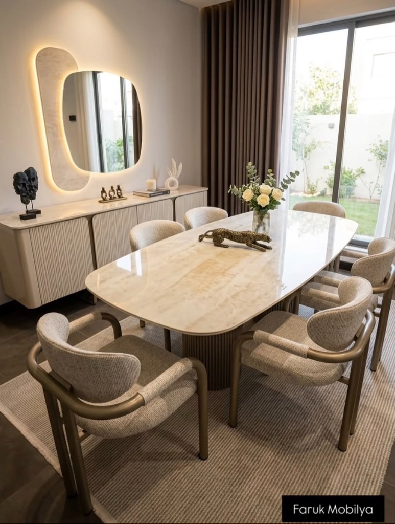 Travertine Oval Pedestal Dining
