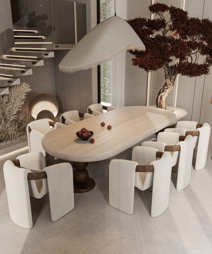 Sculptural Travertine Oval Dining