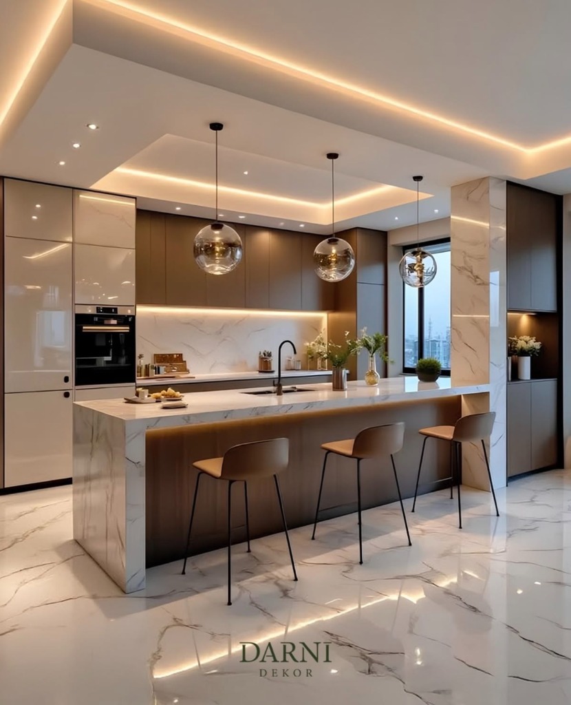 Modern Marble Island Kitchen