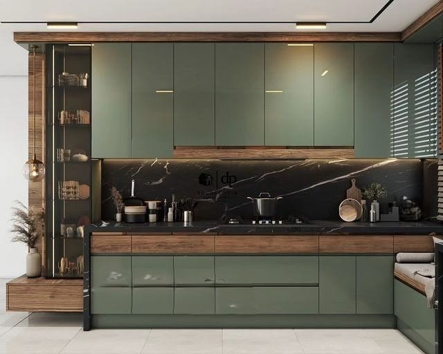 Sage Green & Black Marble Kitchen