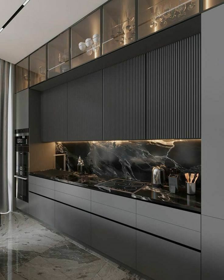Dark Fluted Charcoal Kitchen