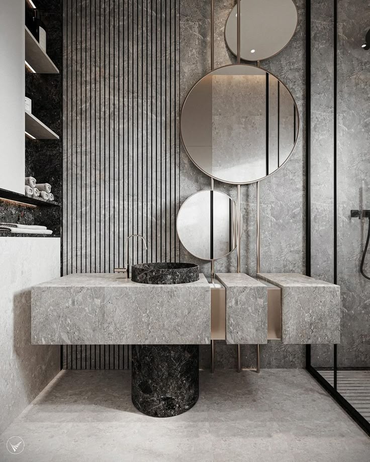 Grey Marble Vertical Mirror Vanity